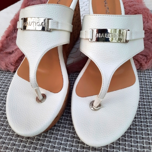 Nautica Danvers Sandals Platform Cork Wedge Thong Sandal 8.5 NEW Off White - Picture 10 of 10